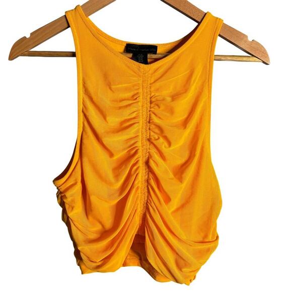 House of Harlow 1960 Ruched Crop Tank Top Golden Yellow Size M - Picture 1 of 3